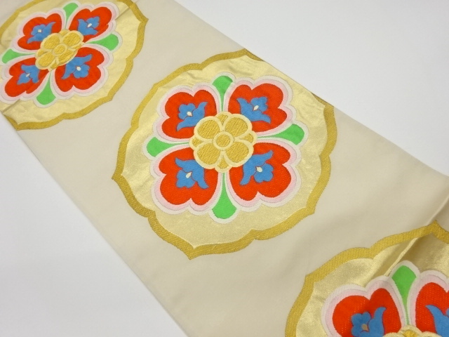 JAPANESE KIMONO / VINTAGE FUKURO OBI / WOVEN FLOWER CREST